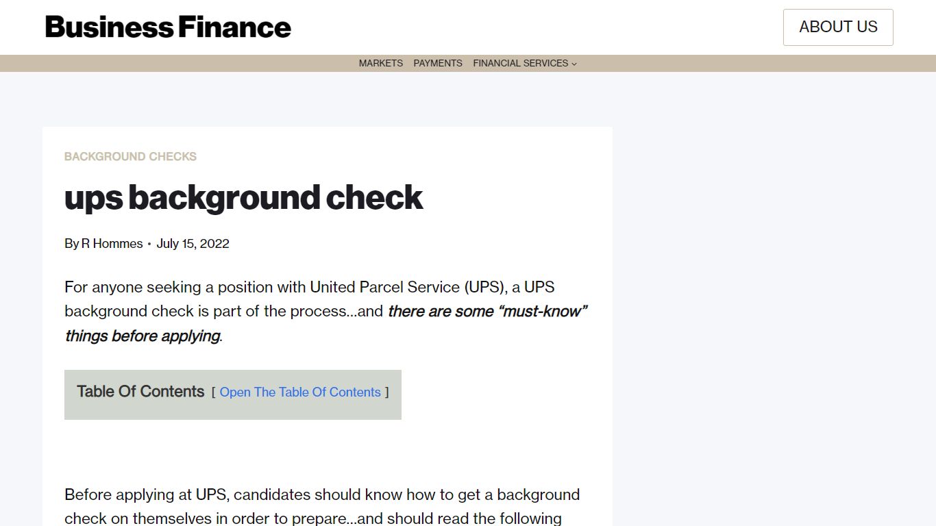 ups background check - Business Finance